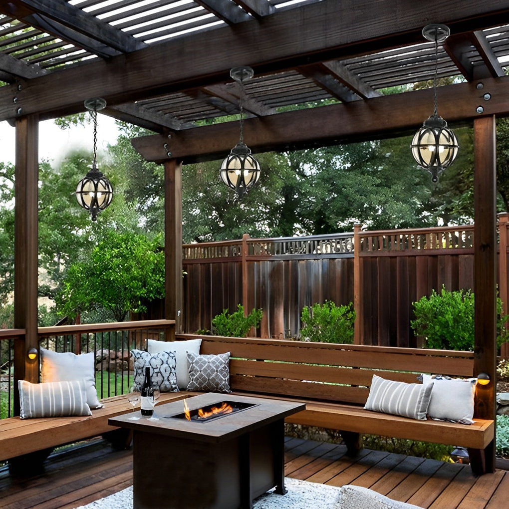 Sleek Black Metal Orb Pendant Light Fixture for Outdoor Ceiling Illumination