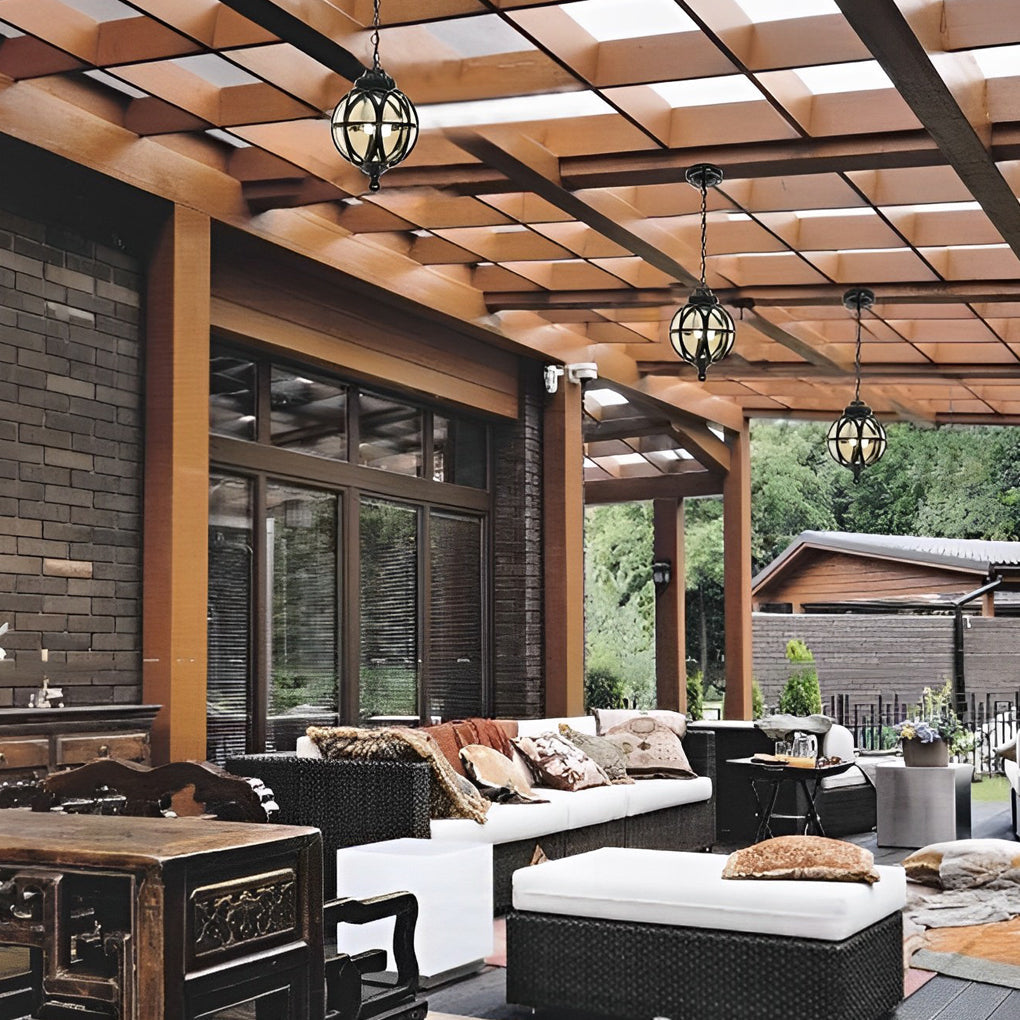 Sleek Black Metal Orb Pendant Light Fixture for Outdoor Ceiling Illumination
