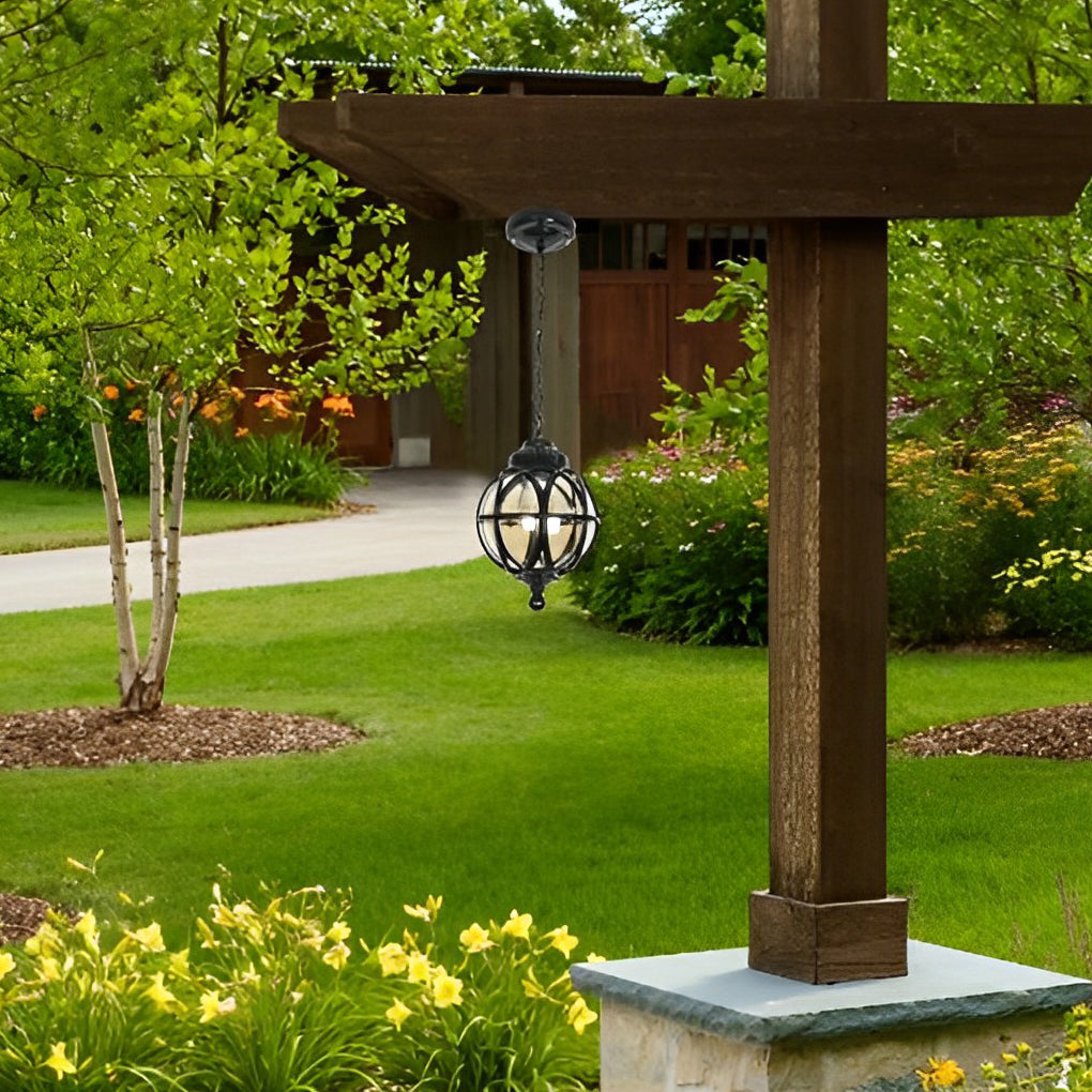 Sleek Black Metal Orb Pendant Light Fixture for Outdoor Ceiling Illumination