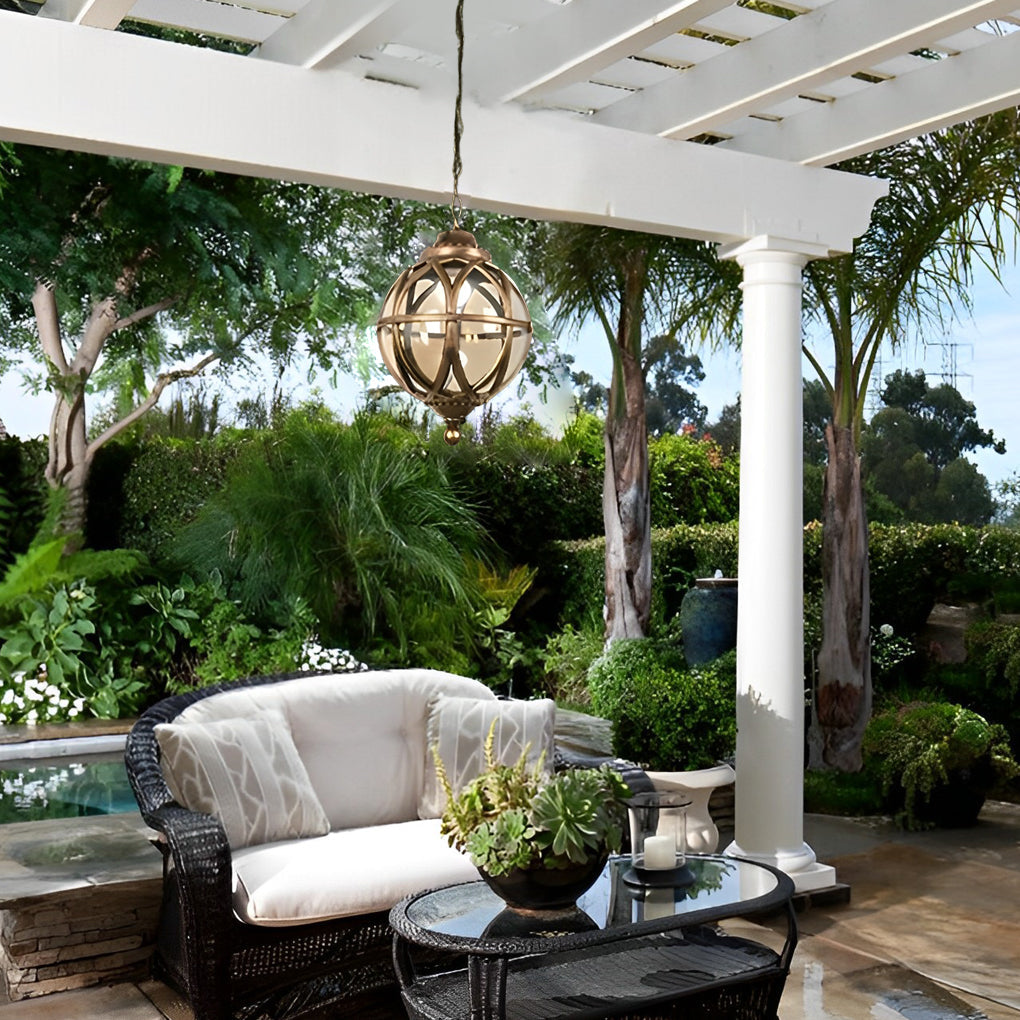 Sleek Black Metal Orb Pendant Light Fixture for Outdoor Ceiling Illumination