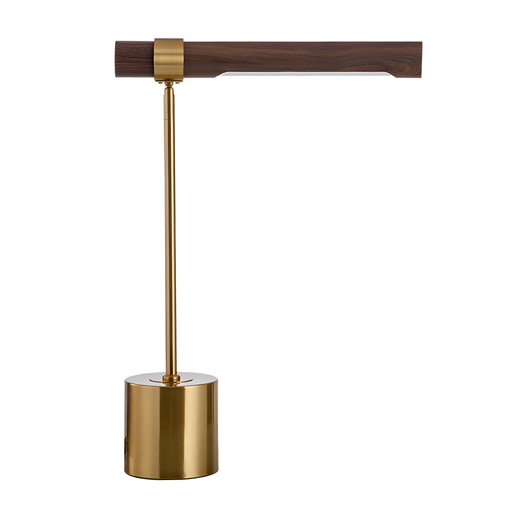 Mid Century Modern Wood & Brass Linear LED Table Lamp for Living Room
