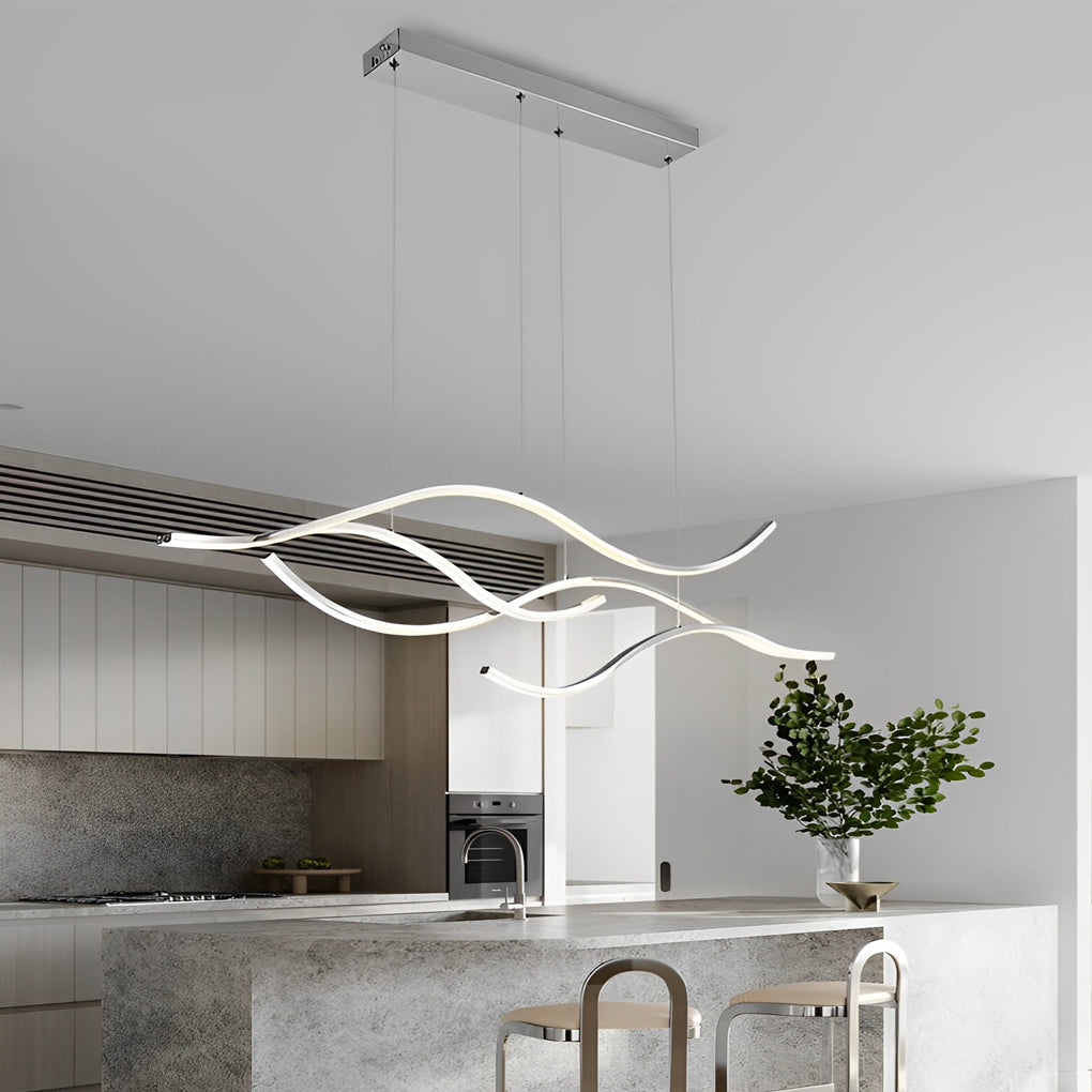 Wavy Curved LED Metal Pendant Light Fixture for Modern Living Spaces
