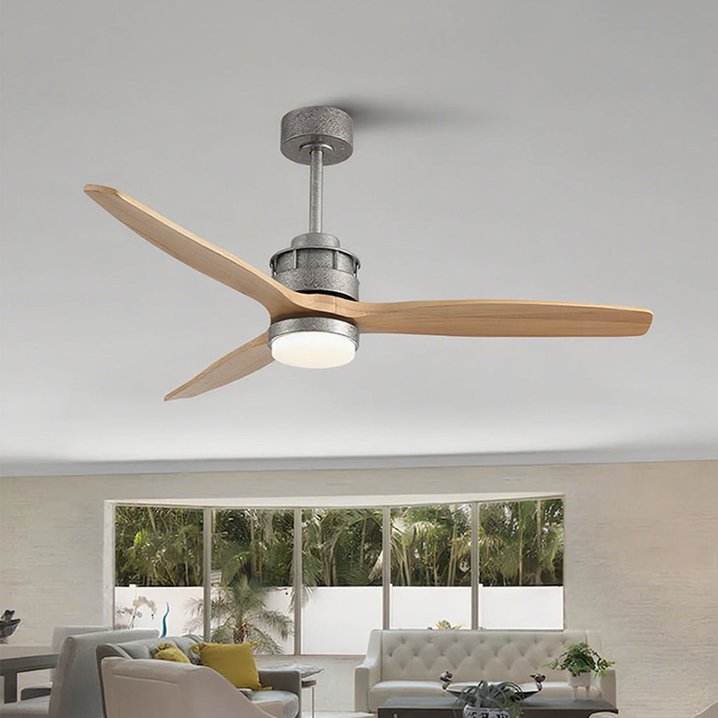 Rustic Wood 3-Blade Ceiling Fan with Light & Remote for Living Room
