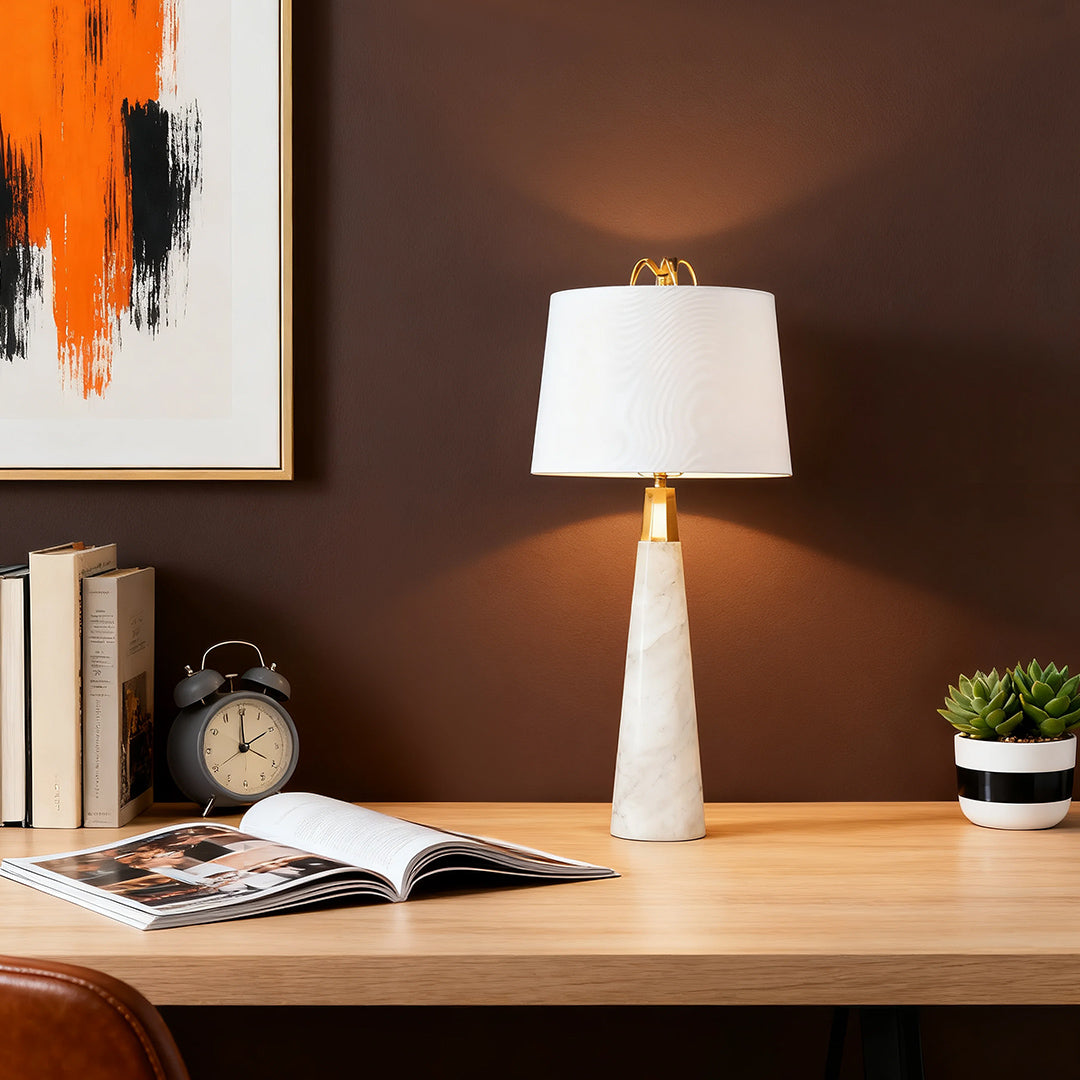 Elegant White Marble Tapered Table Lamp for Nordic Style Living Room