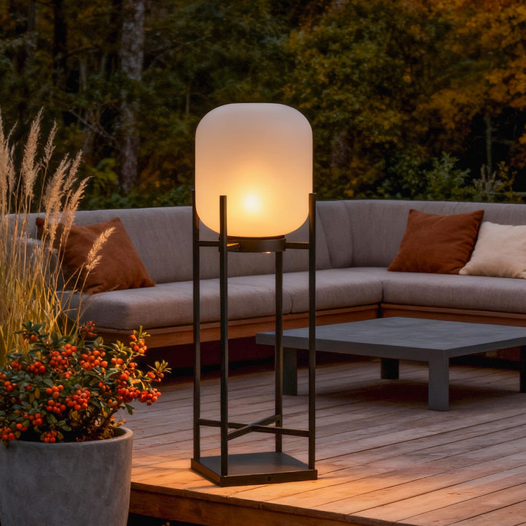 Rustic Black Metal LED Floor Lantern for Garden Patio Indoor Use