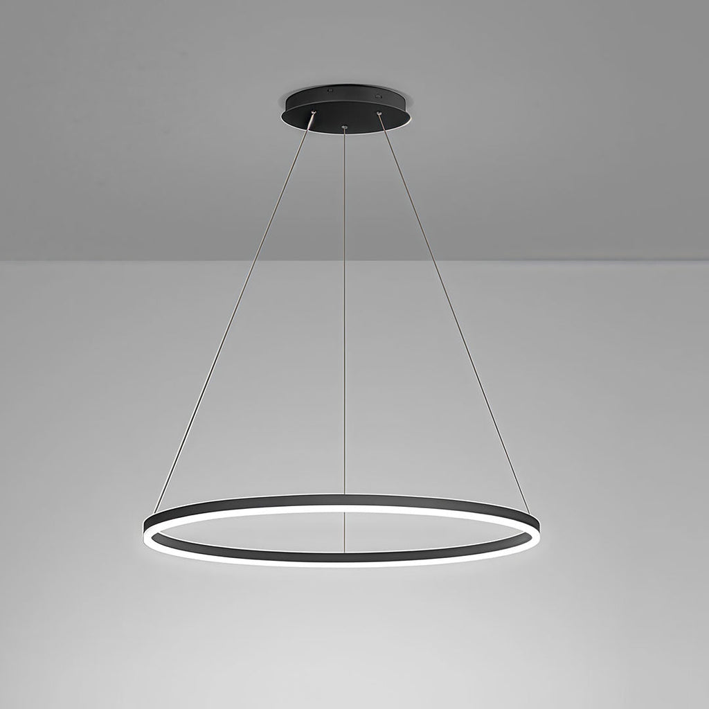 Sleek Black LED Ring Chandelier Fixture in Durable Aluminum for Modern Spaces