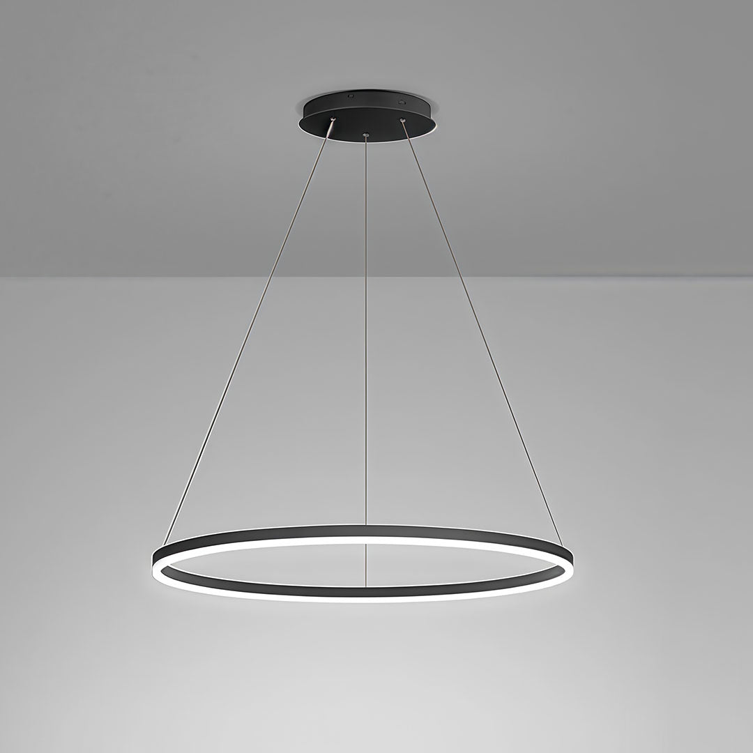 Sleek Black LED Ring Chandelier Fixture in Durable Aluminum for Modern Spaces