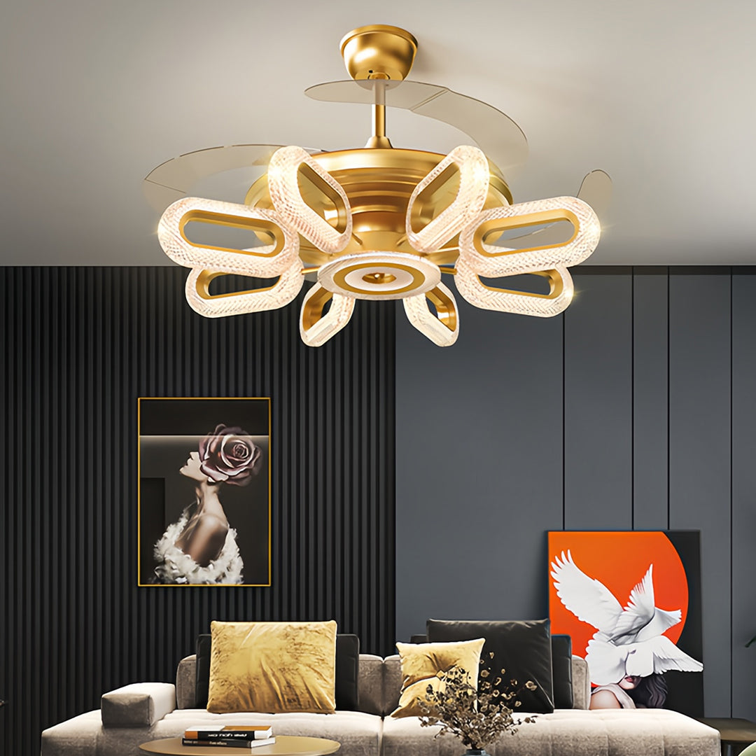 Elegant Gold Iron LED Ceiling Fan Light for Living Room & Bedroom