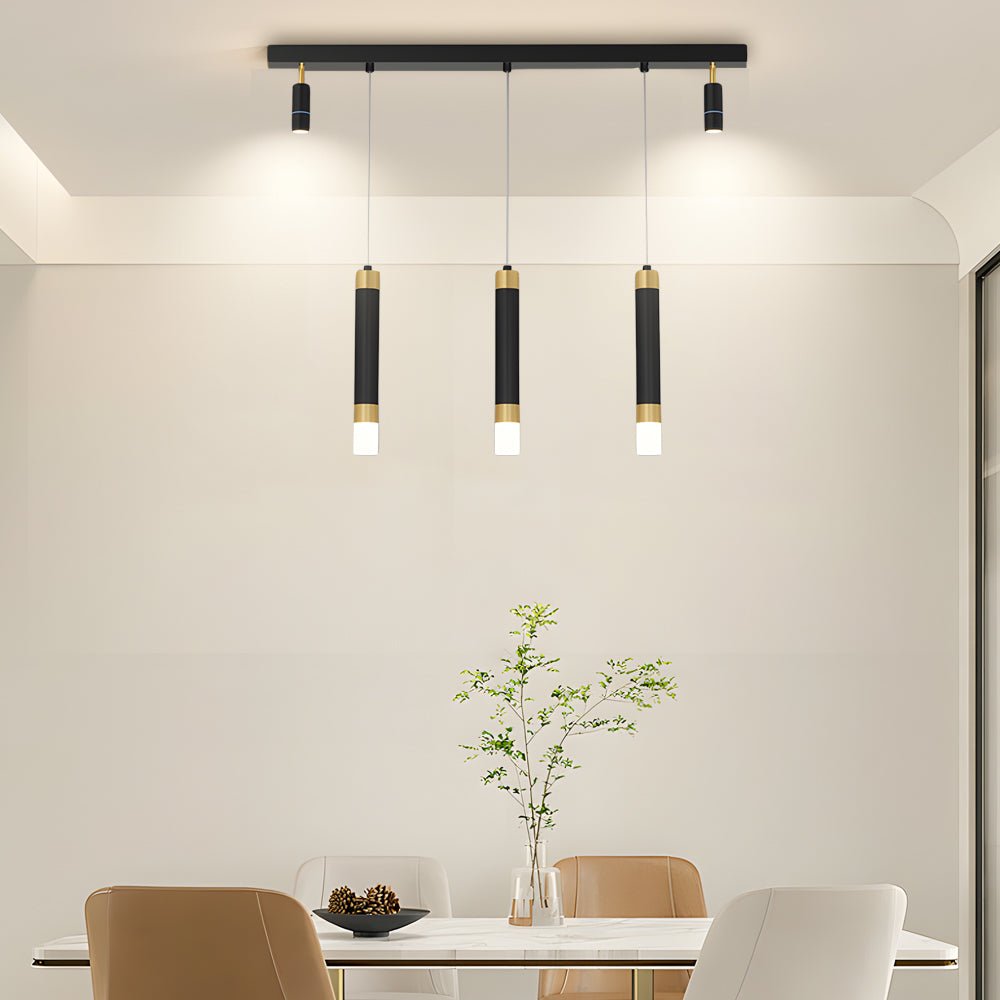 Sleek Black Metal Linear Dimming Chandelier for Modern Dining Room