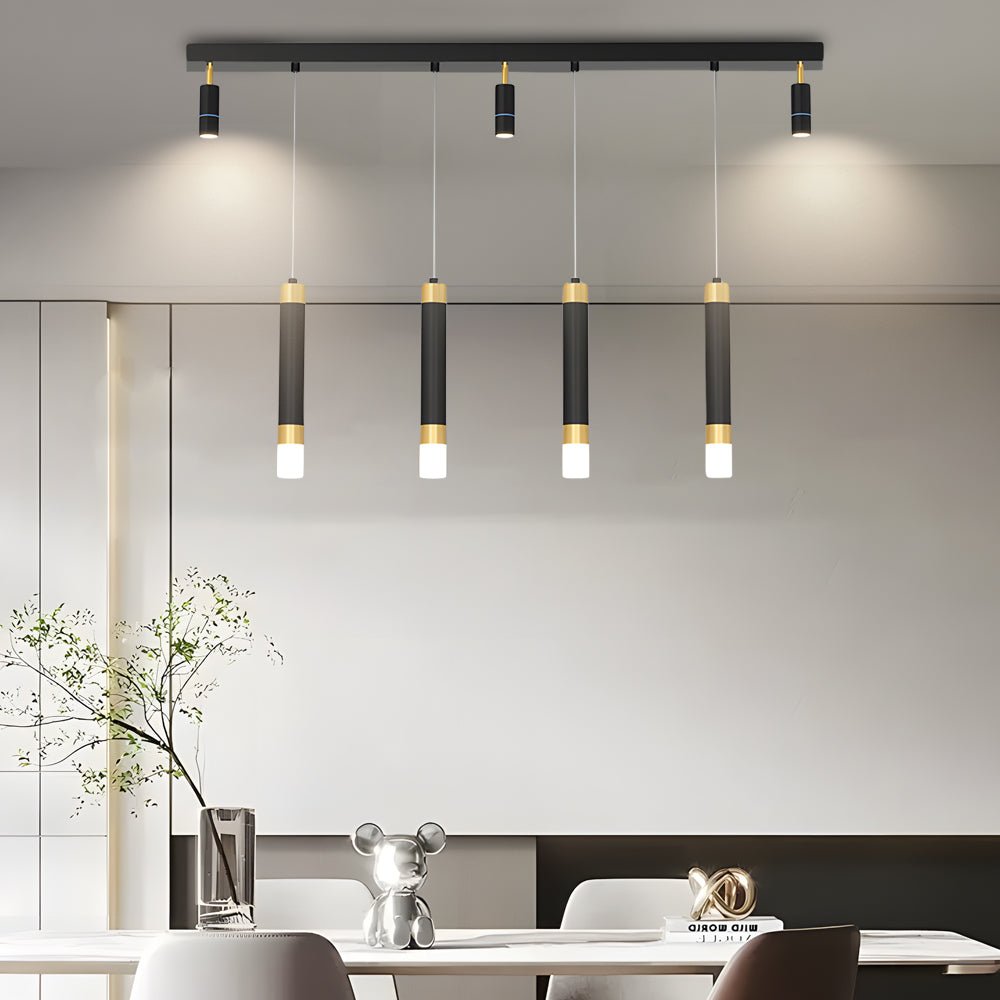 Sleek Black Metal Linear Dimming Chandelier for Modern Dining Room