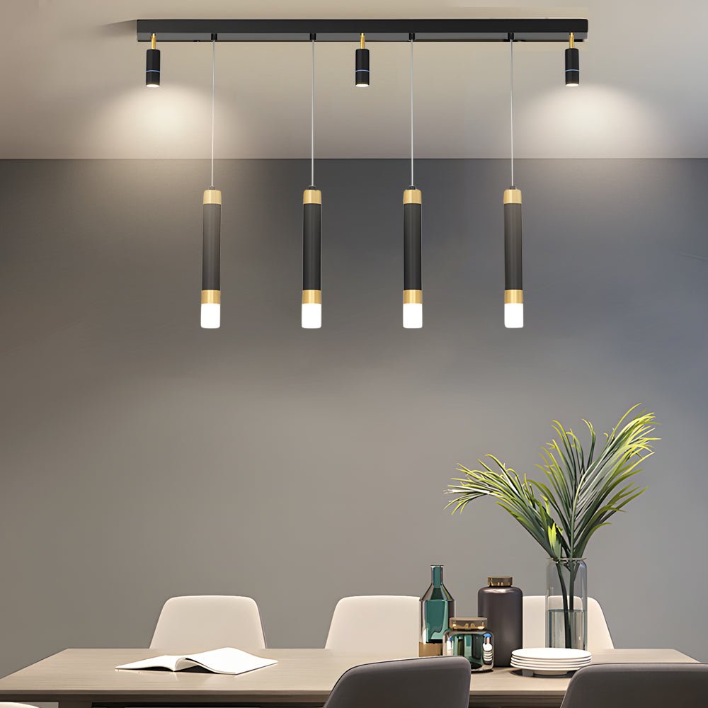Sleek Black Metal Linear Dimming Chandelier for Modern Dining Room