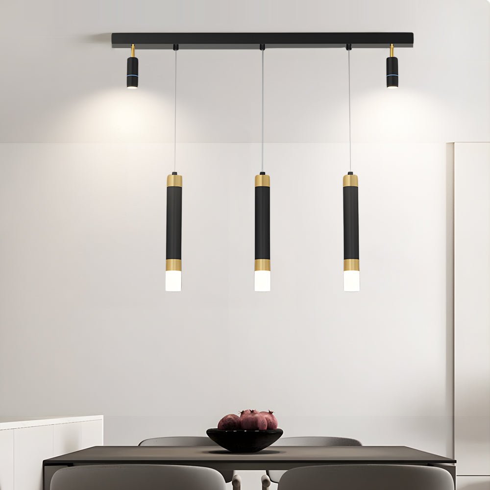 Sleek Black Metal Linear Dimming Chandelier for Modern Dining Room