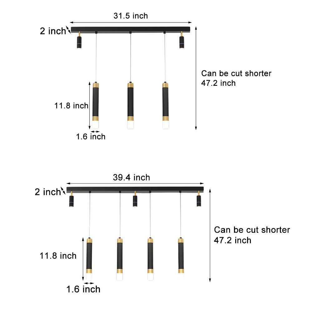 Sleek Black Metal Linear Dimming Chandelier for Modern Dining Room