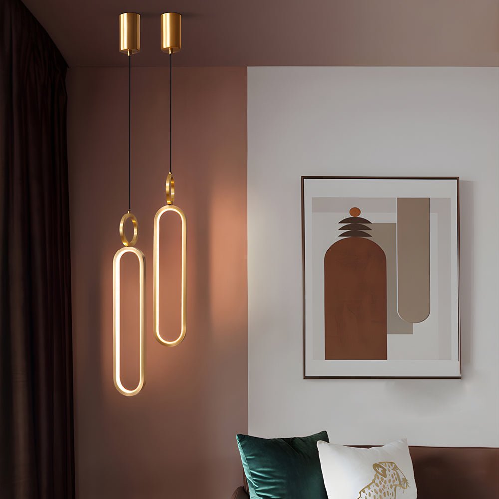 Elegant Copper Long Oval LED Pendant Light for Modern Living Spaces