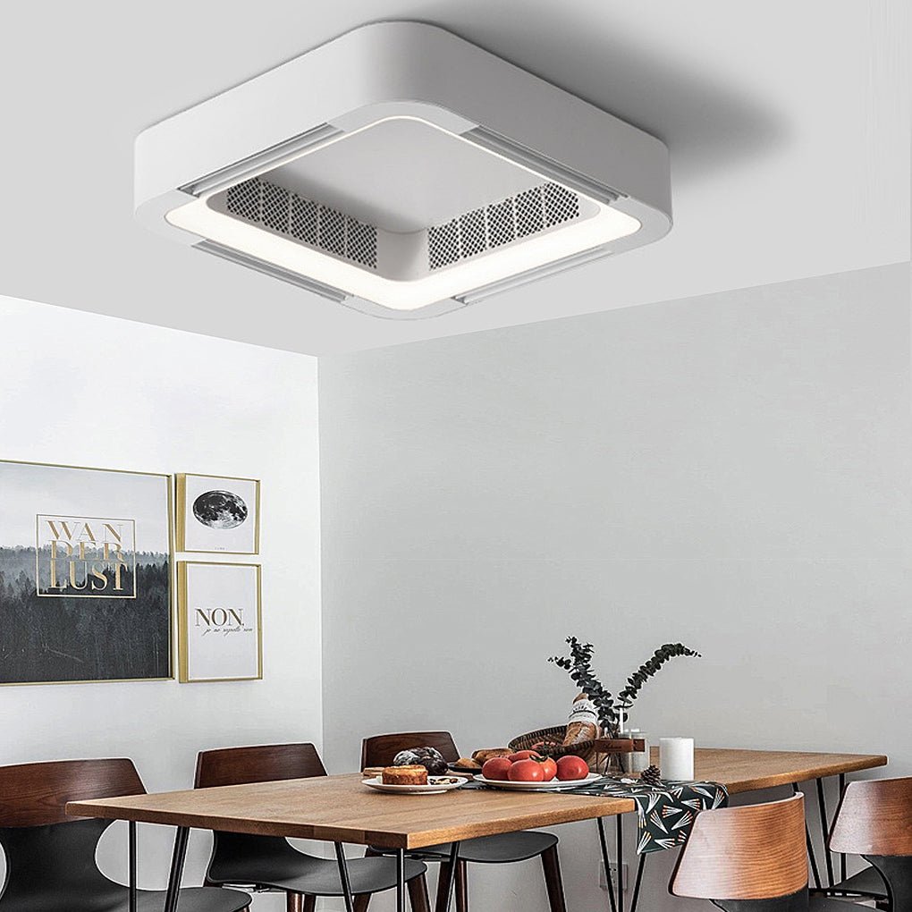 Sleek White Bladeless Ceiling Fan with LED Light for Modern Living Rooms