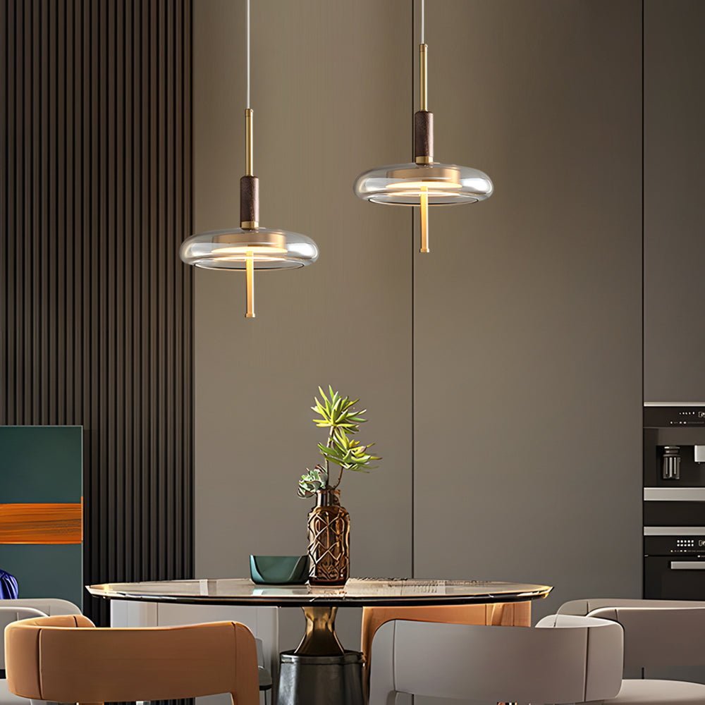 Sleek Brass and Glass Dimming Pendant Light for Modern Living Spaces