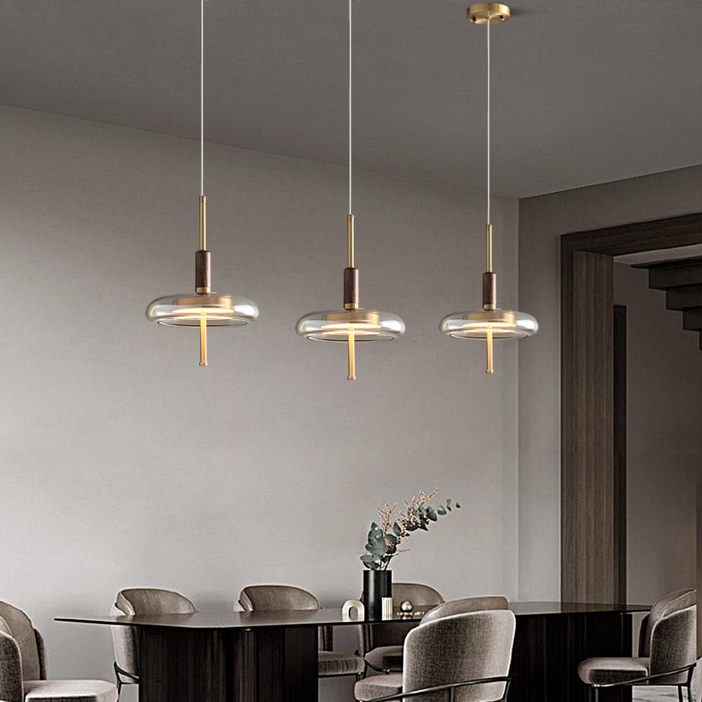 Sleek Brass and Glass Dimming Pendant Light for Modern Living Spaces