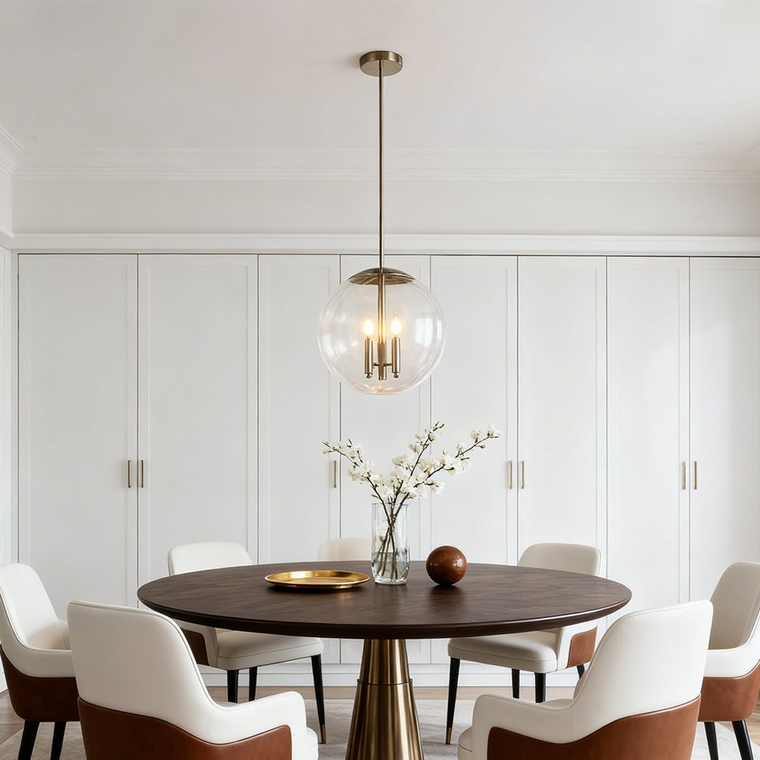 Contemporary Silver Glass Orb Pendant Light for Living Room or Dining Room