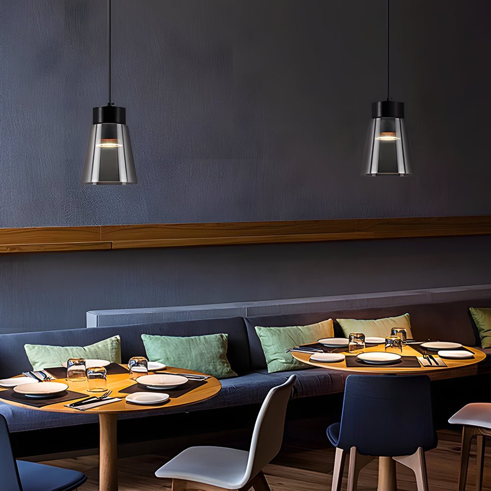 Modern Smoke Gray Glass Shade Pendant Light Fixture for Dining Room