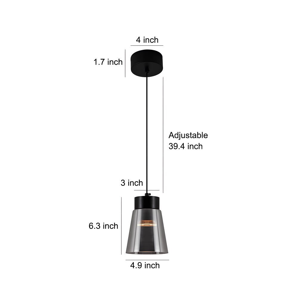 Modern Smoke Gray Glass Shade Pendant Light Fixture for Dining Room