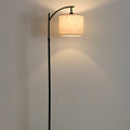 Minimalist White Fabric Shade Arc Floor Lamp in Modern Metal for Living Room