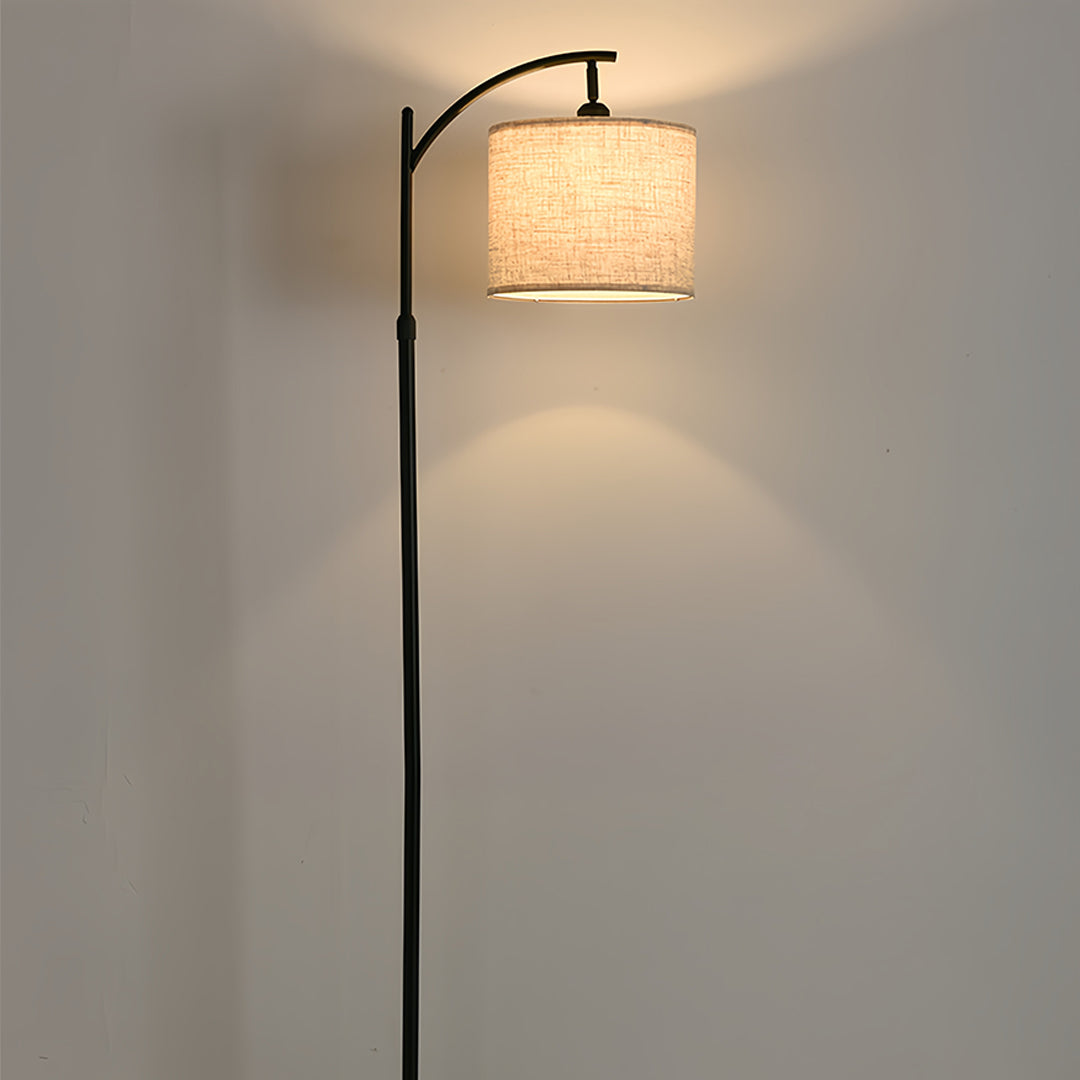 Minimalist White Fabric Shade Arc Floor Lamp in Modern Metal for Living Room