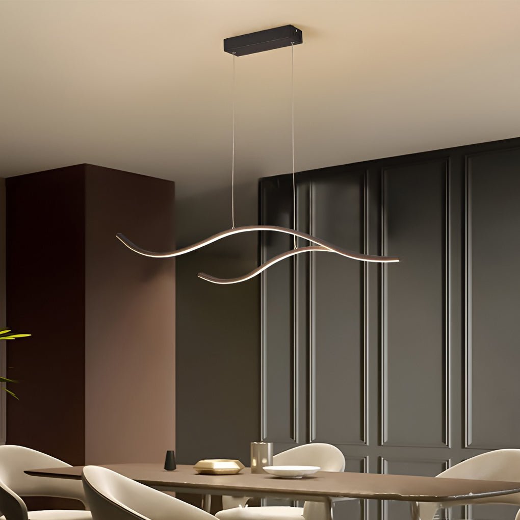 Wavy Curved LED Metal Pendant Light Fixture for Modern Living Spaces