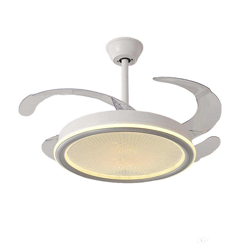 White Nordic Ceiling Fan with Light and Transparent Blades for Home