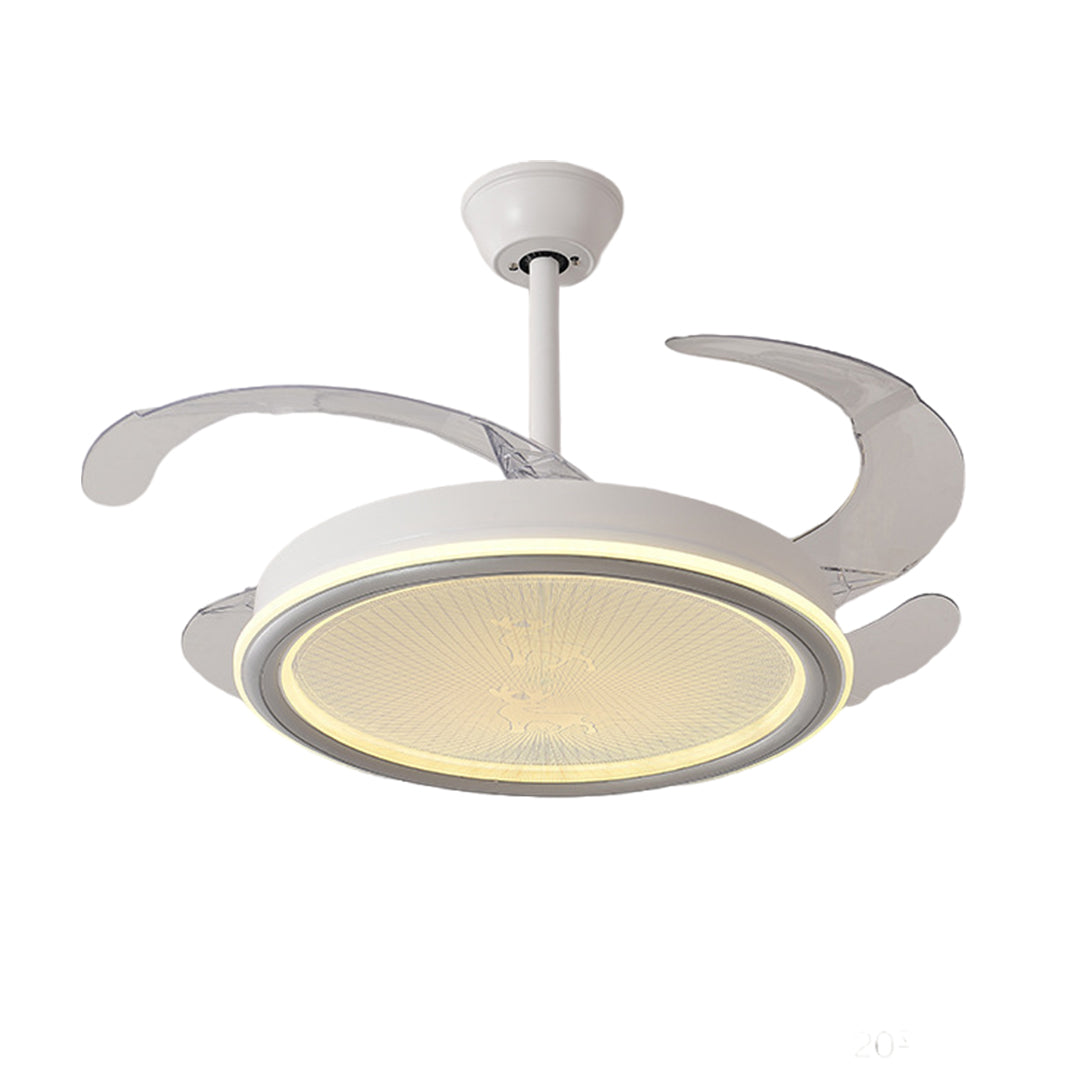 White Nordic Ceiling Fan with Light and Transparent Blades for Home