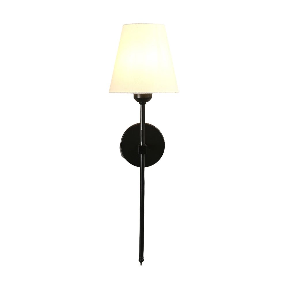 Contemporary Black and Gold Wall Sconce with White Linen Shade for Living Room