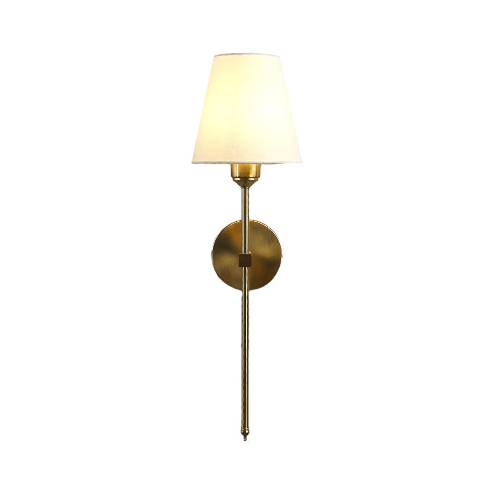 Contemporary Black and Gold Wall Sconce with White Linen Shade for Living Room