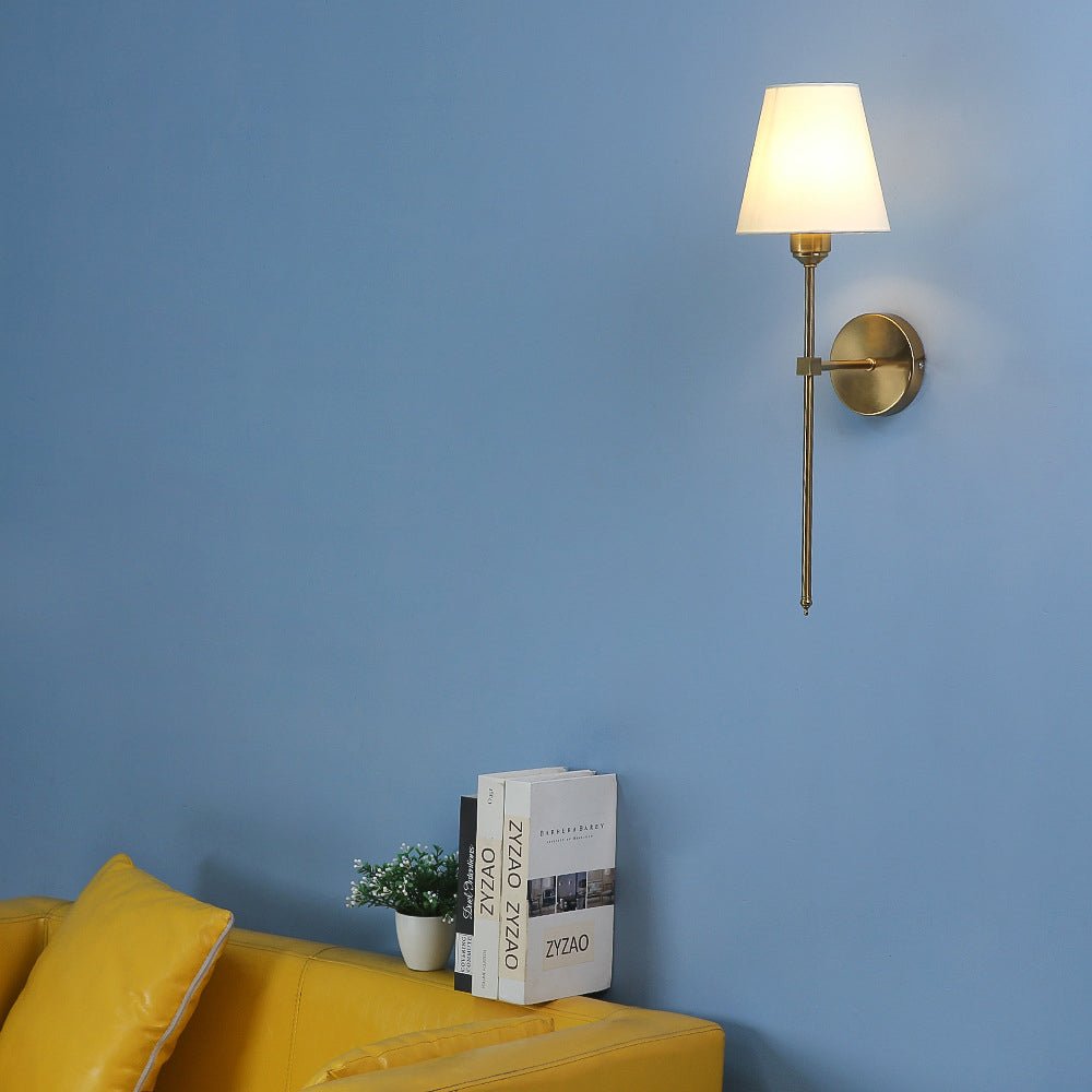 Contemporary Black and Gold Wall Sconce with White Linen Shade for Living Room