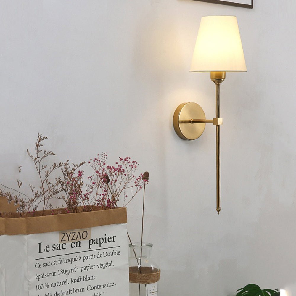 Contemporary Black and Gold Wall Sconce with White Linen Shade for Living Room