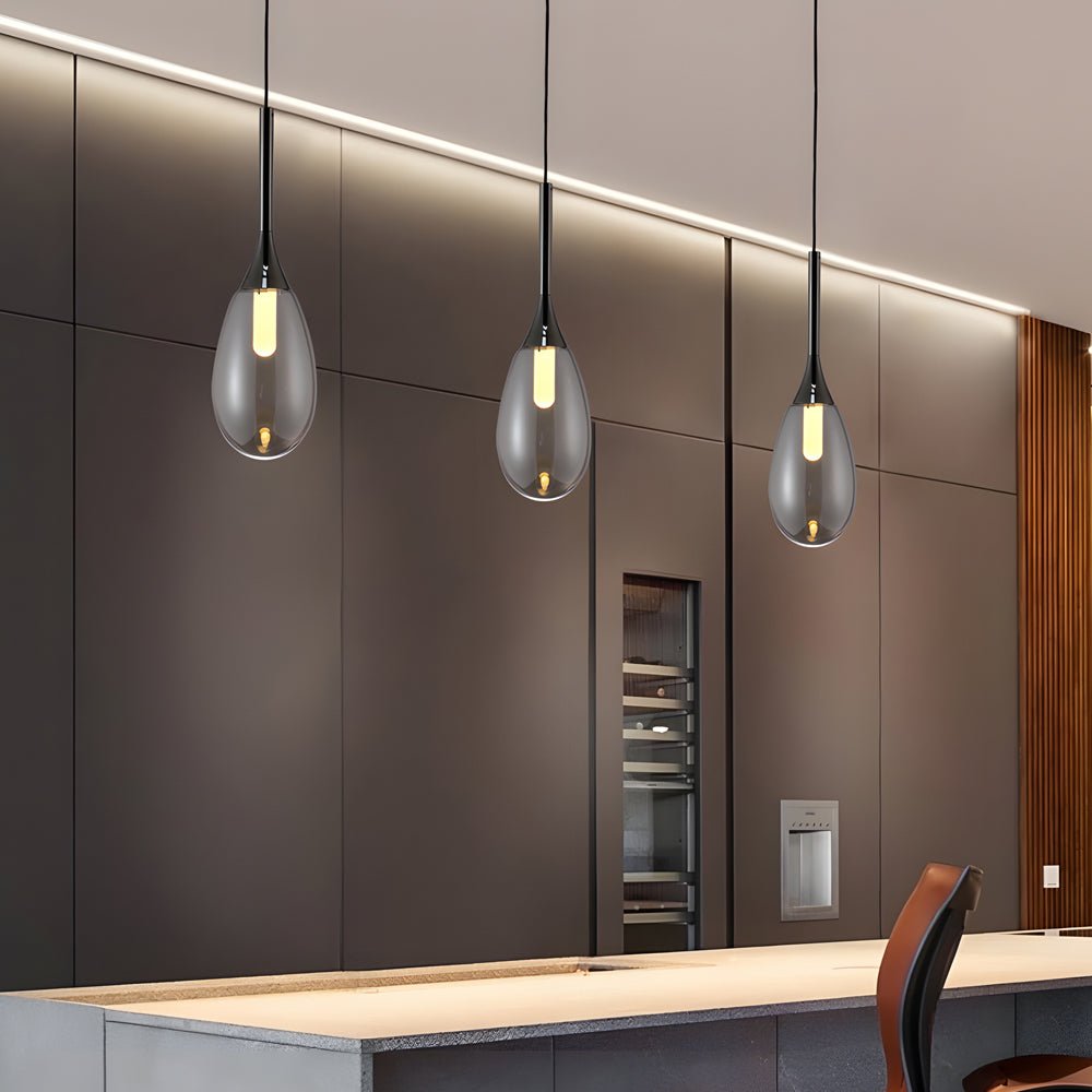 Stylish Amber & Smoke Gray LED Teardrop Glass Pendant Light for Kitchen