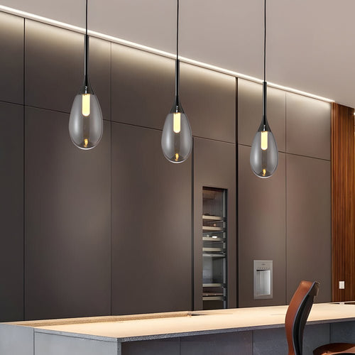 Amber and Smoke Gray Teardrop Glass LED Pendant Light for Modern Spaces
