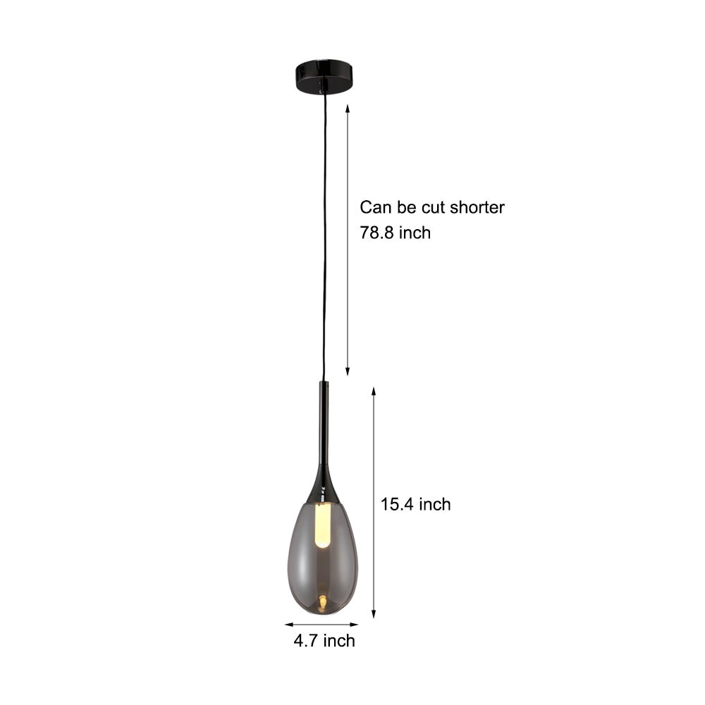 Amber and Smoke Gray Teardrop Glass LED Pendant Light for Modern Spaces