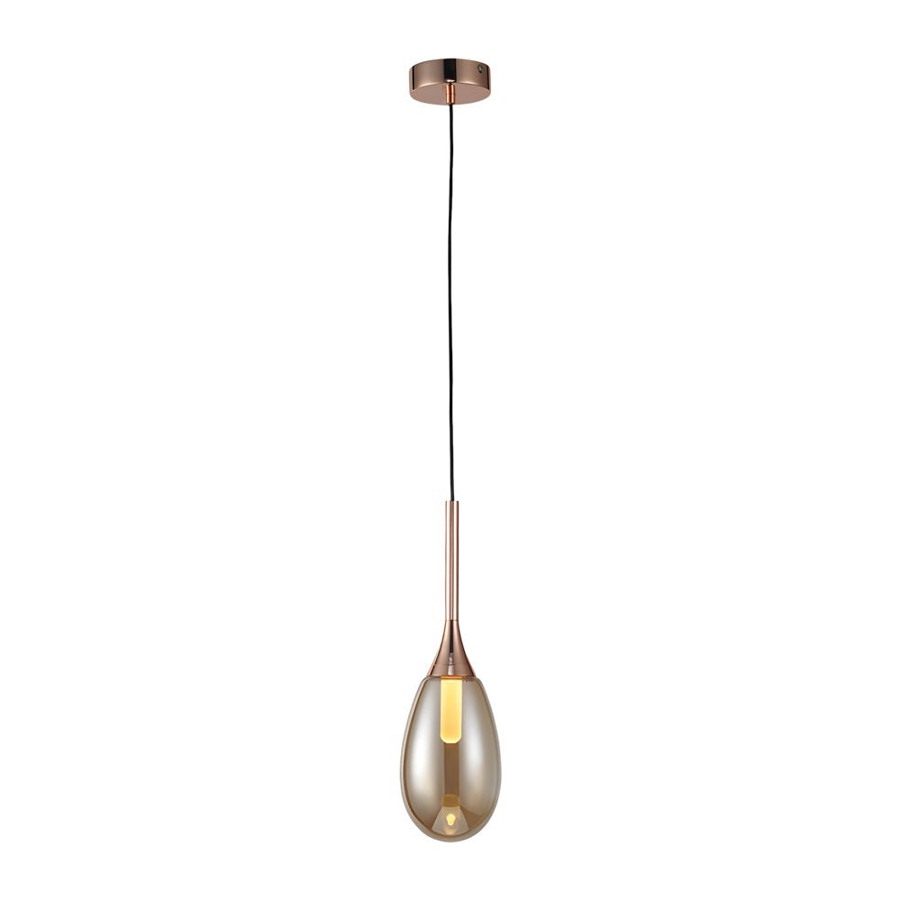 Stylish Amber & Smoke Gray LED Teardrop Glass Pendant Light for Kitchen