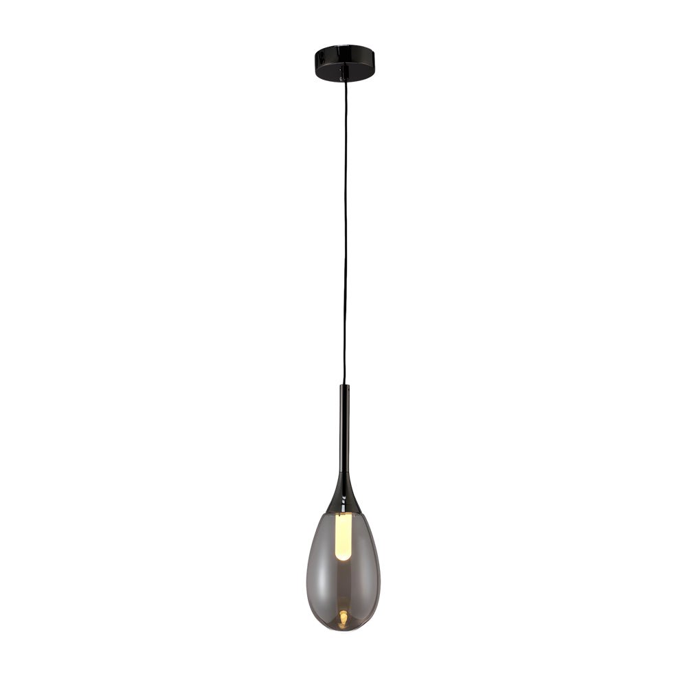 Amber and Smoke Gray Teardrop Glass LED Pendant Light for Modern Spaces