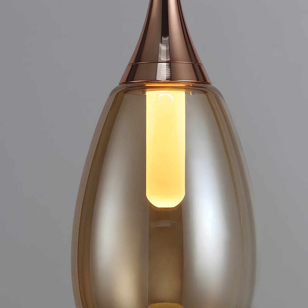 Amber and Smoke Gray Teardrop Glass LED Pendant Light for Modern Spaces
