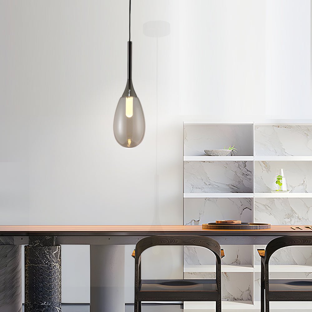 Stylish Amber & Smoke Gray LED Teardrop Glass Pendant Light for Kitchen