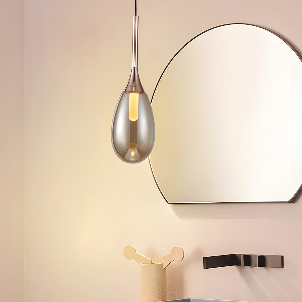 Amber and Smoke Gray Teardrop Glass LED Pendant Light for Modern Spaces