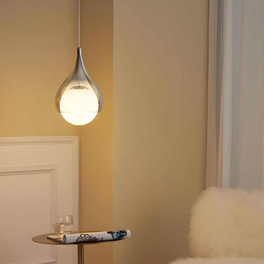 Sleek Teardrop Glass Pendant Light, Adjustable Height for Dining Room