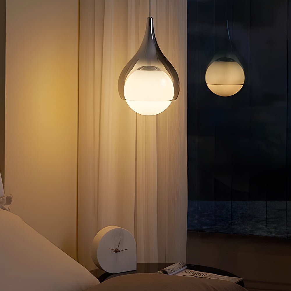 Sleek Teardrop Glass Pendant Light, Adjustable Height for Dining Room