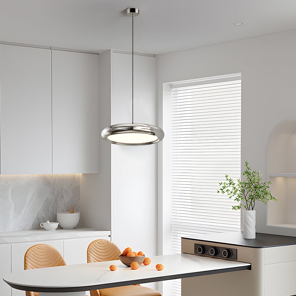 Stylish Black and Chrome Metallic LED Pendant Light for Modern Spaces