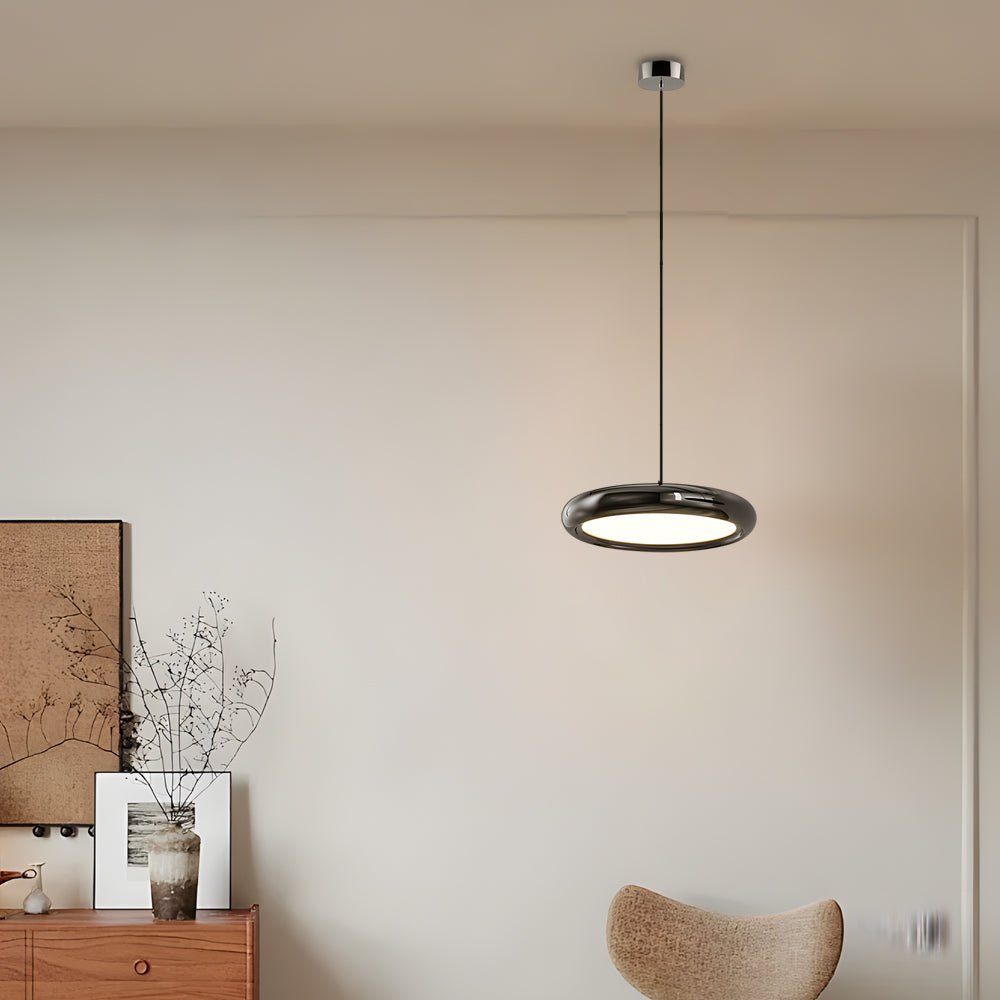 Sleek Black & Chrome Round Metallic LED Pendant Light for Modern Home