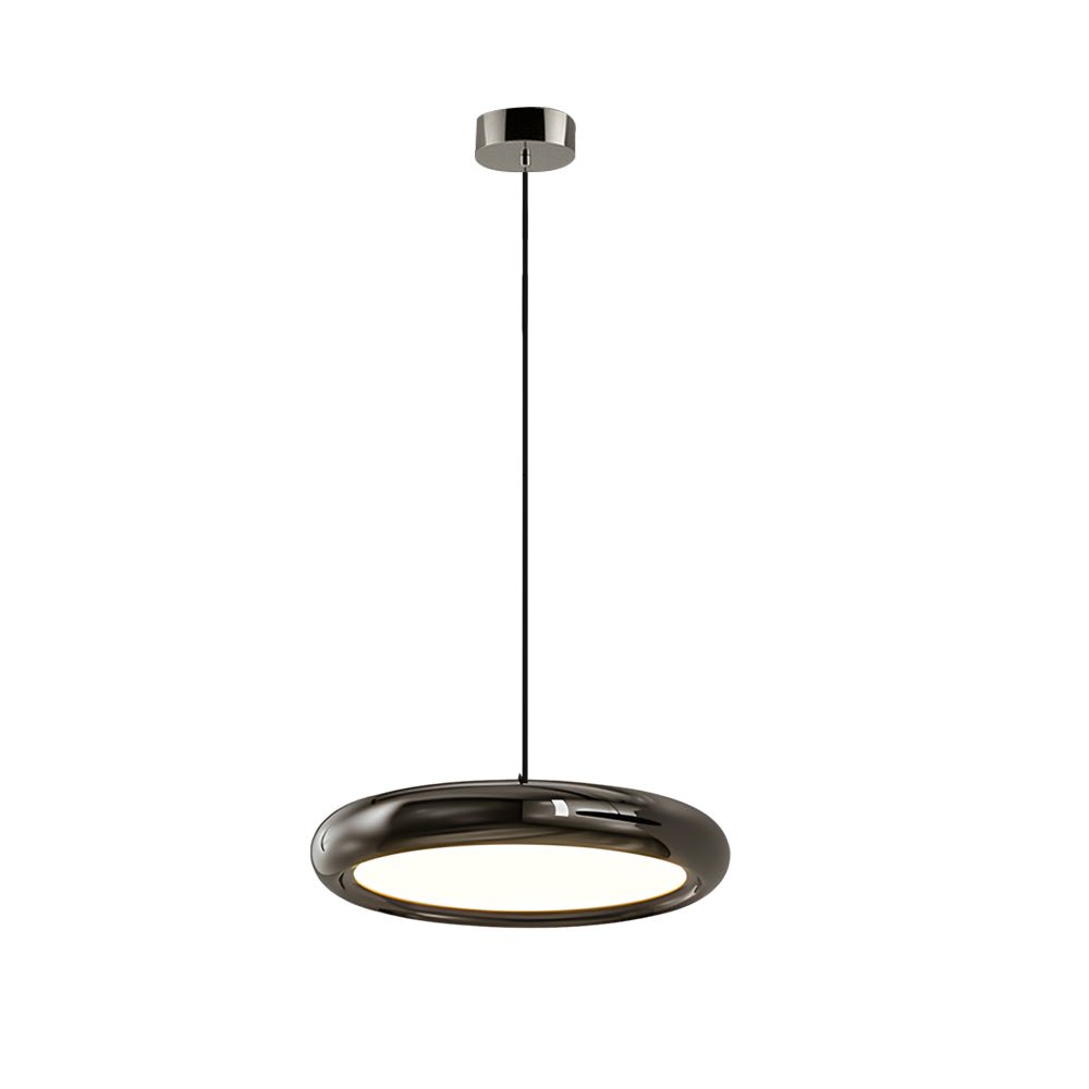 Sleek Black & Chrome Round Metallic LED Pendant Light for Modern Home