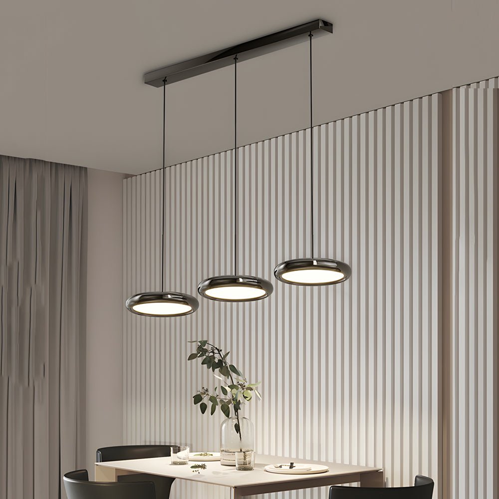 Sleek Black & Chrome Round Metallic LED Pendant Light for Modern Home