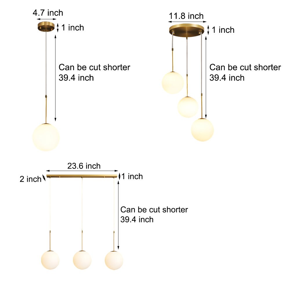 Contemporary Gold Finish White Glass Globe Pendant Light for Kitchen Island