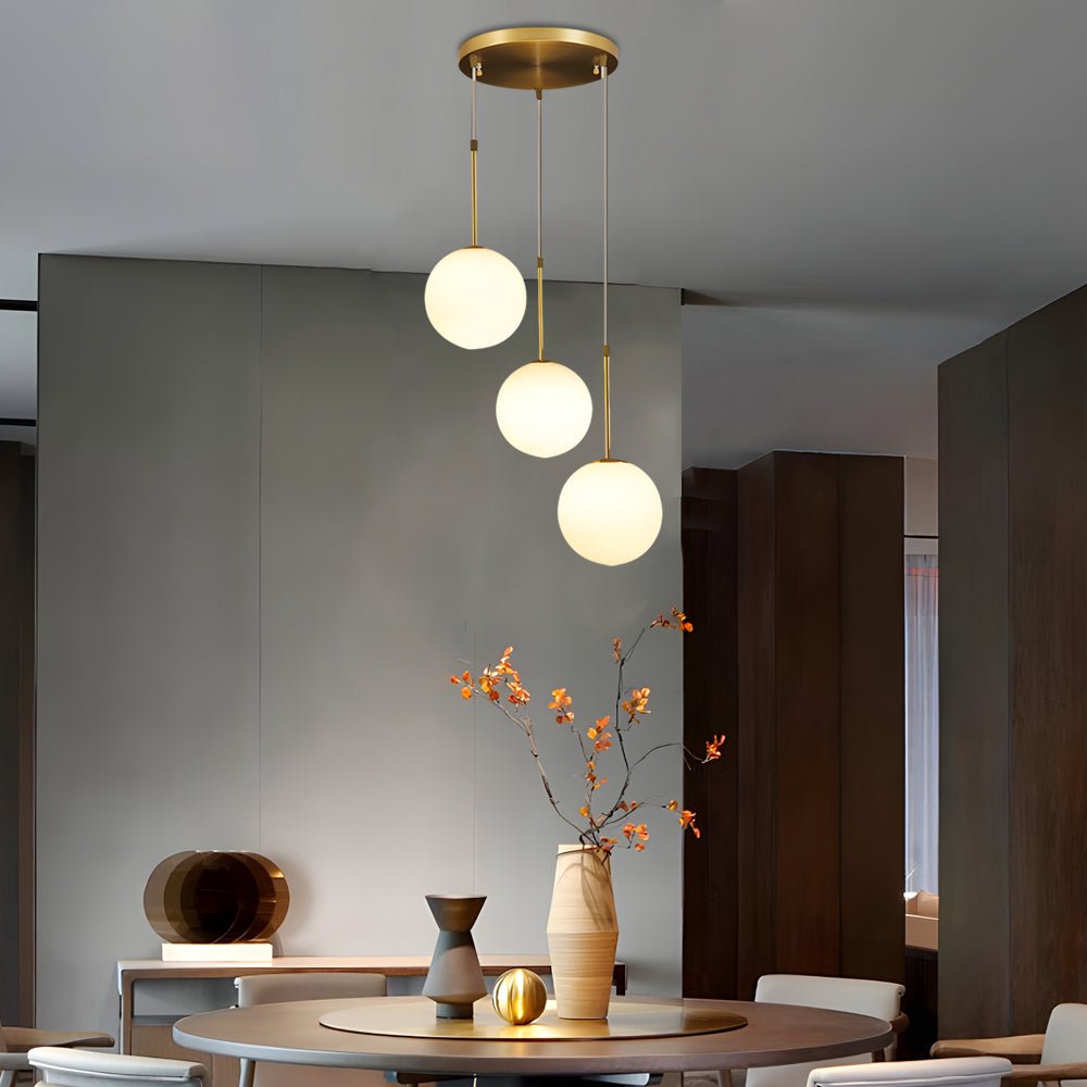 Contemporary Gold Finish White Glass Globe Pendant Light for Kitchen Island