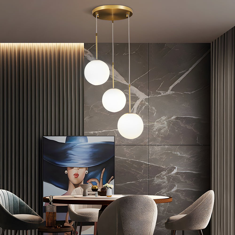 Contemporary Gold Finish White Glass Globe Pendant Light for Kitchen Island